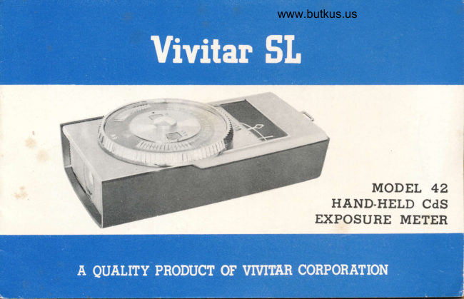 Vivitar SL light meter manual cover
