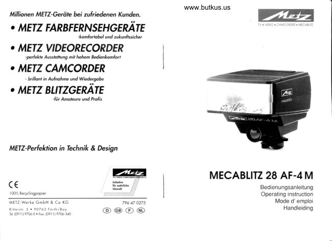 Metz Mecablitz 28 AF 4M manual cover