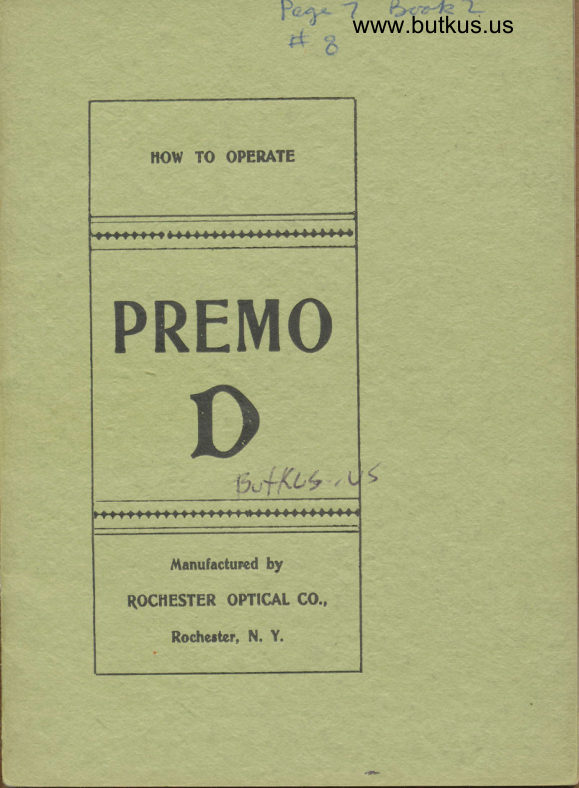 Kodak Premo D / Rochester Optical Co manual cover