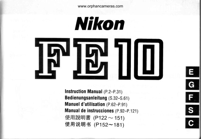 Nikon FE10 manual cover