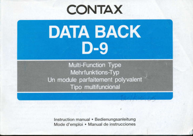 Contax Data Back D 9 manual cover