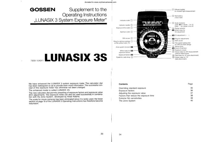 Gossen Lunasix 3 supplement booklet manual cover
