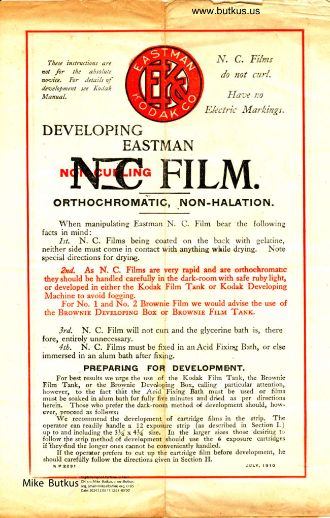 Eastman Kodak NC Film development manual cover