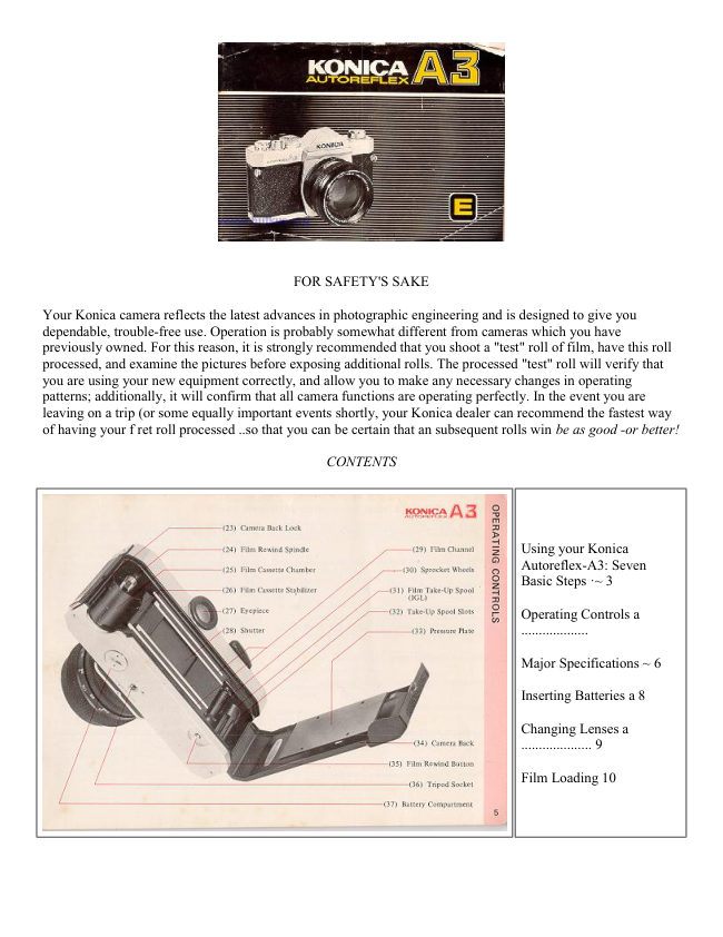 Konica A3 format manual cover
