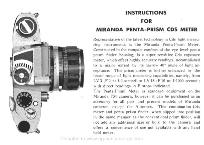Miranda Penta Prism CDS Light Meter manual cover