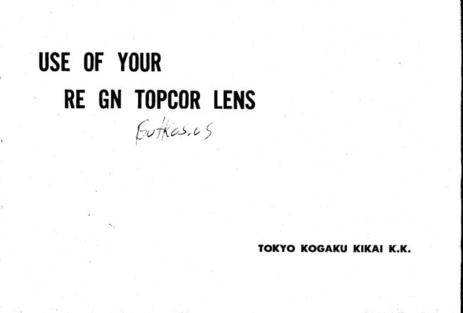 Topcon RE GN Topcor Lens manual cover