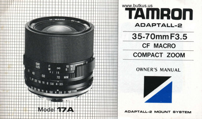 Tamron 35 70mm F3.5 lens Tamron Adpatall-2 manual cover