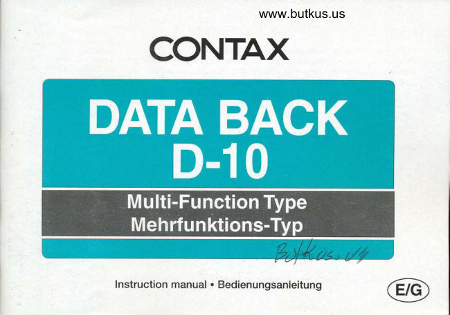 Contax DATA-BACK-10 manual cover