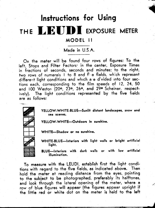 LEUDI II Exposure Meter manual cover