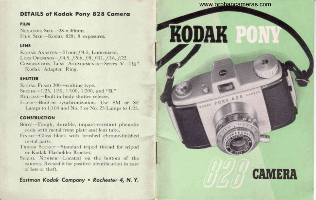 Kodak Pony 828 manual cover