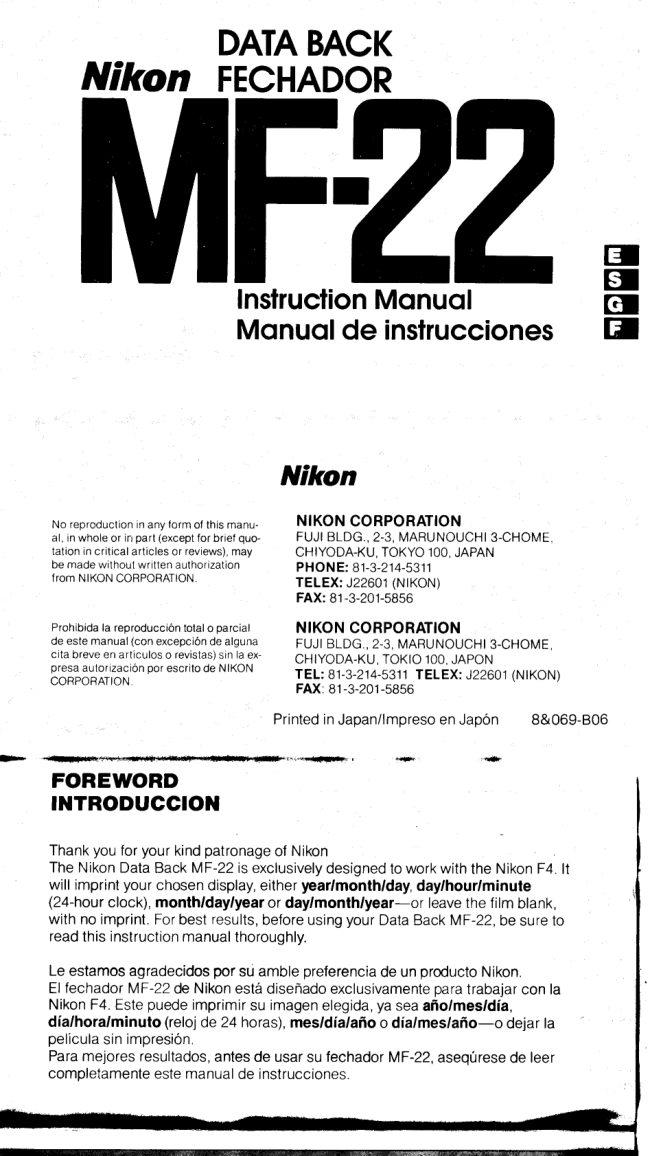 Nikon MF-22 manual cover