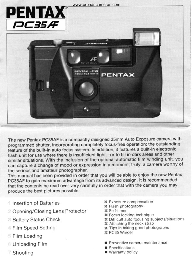 Pentax PC35AF / PC35AF date manual cover