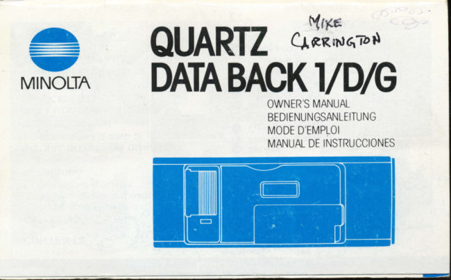 Minolta Quartz Data Back 1/D/G - digital manual cover