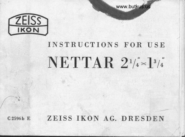 Zeiss Ikon NETTAR 2 1/4 x 1 3/4 manual cover
