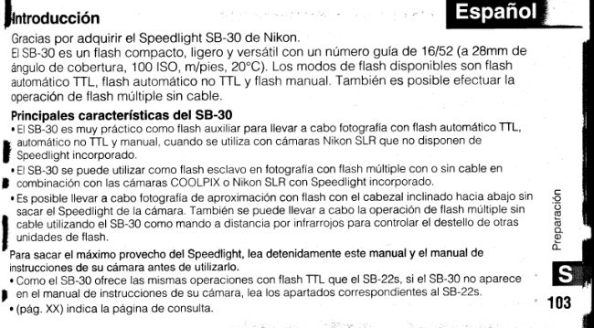 Nikon SB-30 manual cover
