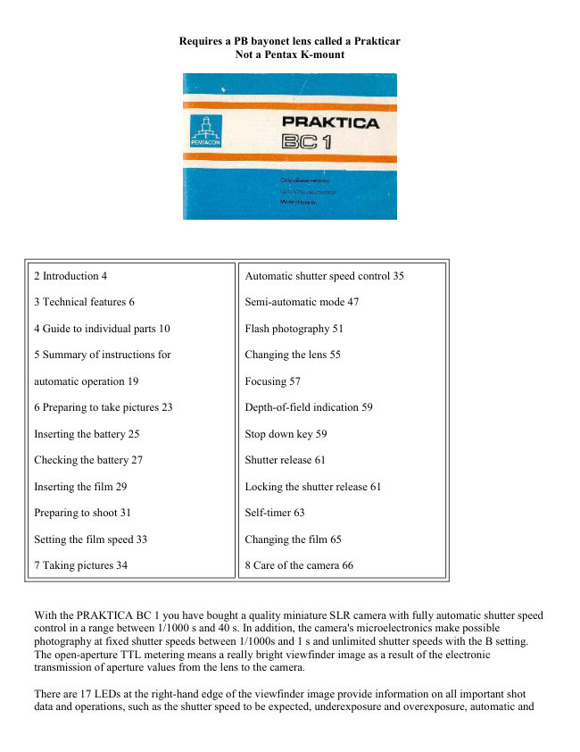 get Praktica BC 1 manual cover