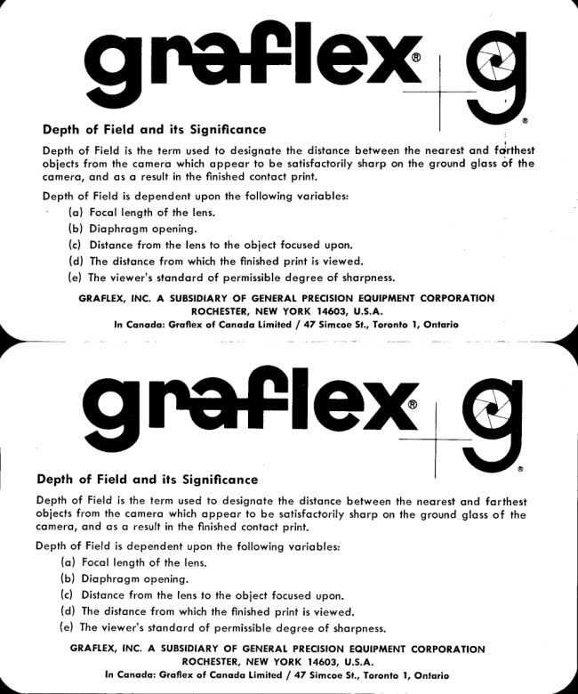 Graflex XL Lens Depth of Field manual cover