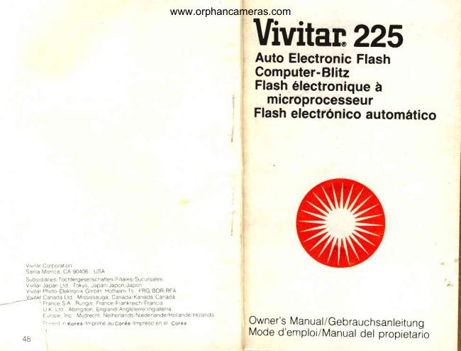 Vivitar 225 Flash manual cover
