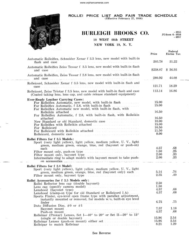Rollei price list - 1950 manual cover