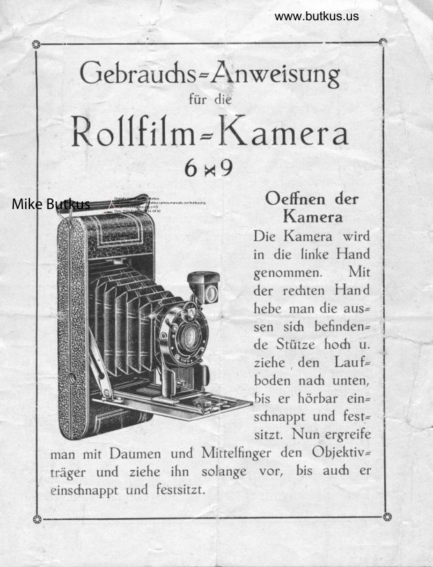 Rollfilm Kamera 6X9 manual cover