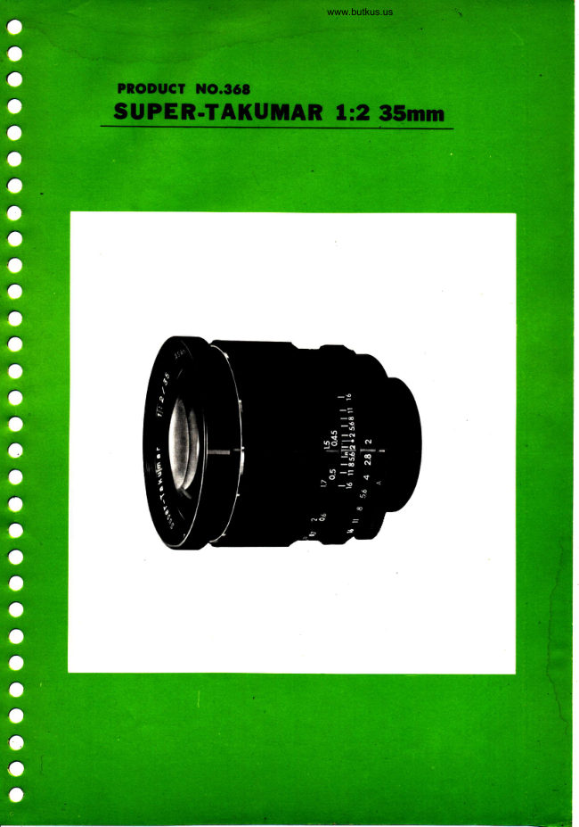 Pentax Super Takumar 35mm F2 manual cover
