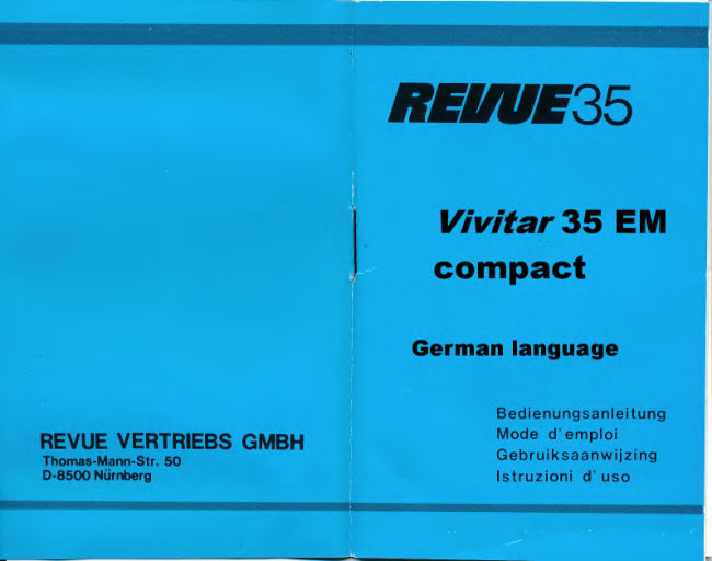 Vivitar 35 EM / Revue 35 Vivitar 35EM /Revue 35 Gebrauchsanleitung manual cover