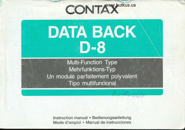 Contax Data-back D-8 manual cover