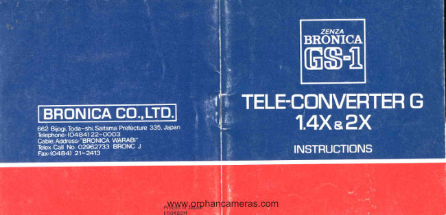 Bronica GS-1 Tele Converter manual cover