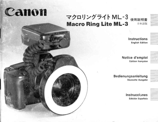 Canon Macro Ring Lite ML-3 manual cover