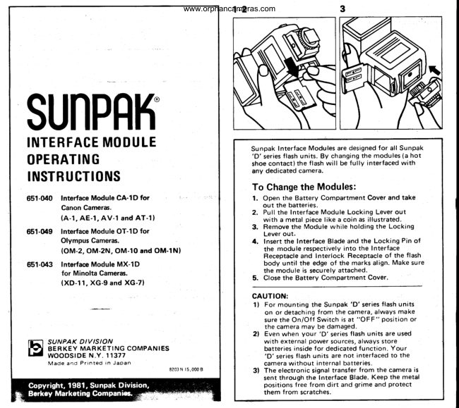 Sunpak Interface Module instructions manual cover