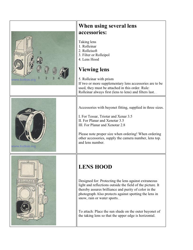 The Practical Accessories for Rolleiflex cameras instruction booklet manual cover