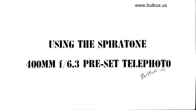 Spiratone 400mm f/6.3 instructions manual cover