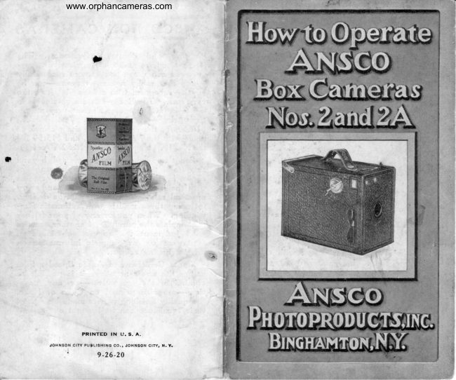 Ansco Box No. 2 and 2A manual cover