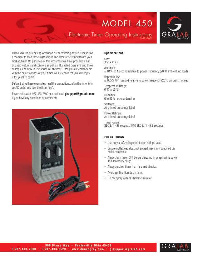 Gralab 450 timer manual cover