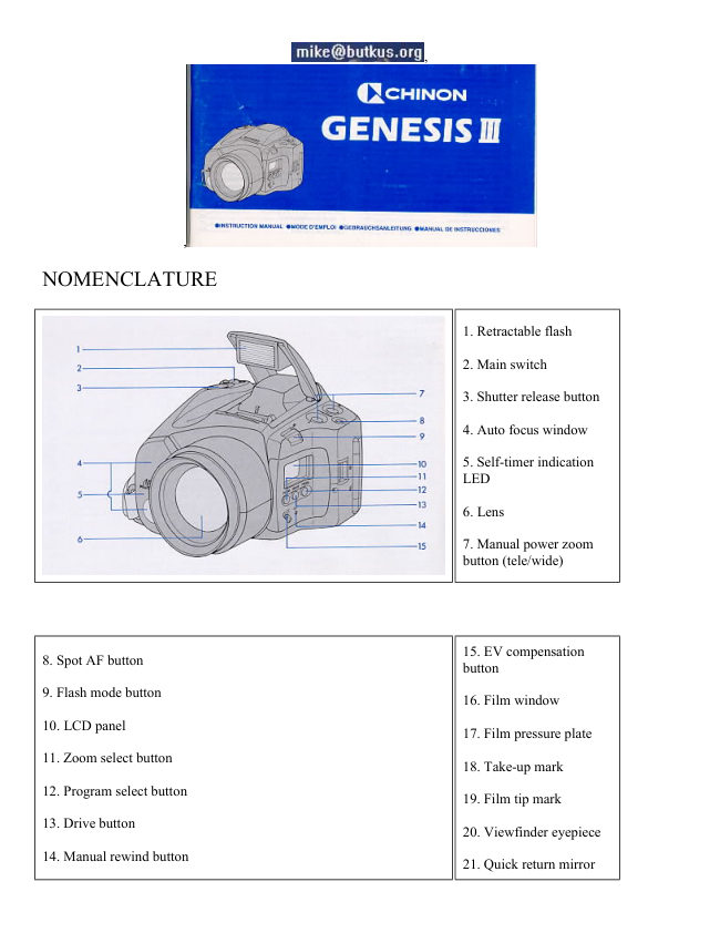 Chinon Genesis III manual cover