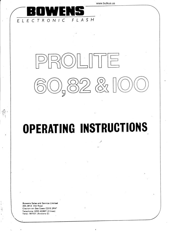 Bowens Prolite 60, 80, 100 electronic flash manual cover