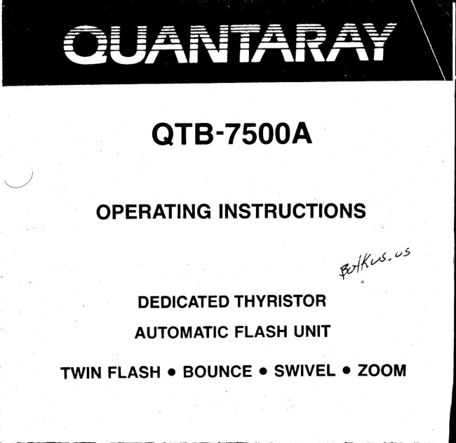 Quantaray QTB-7500A AKA: Promaster manual cover