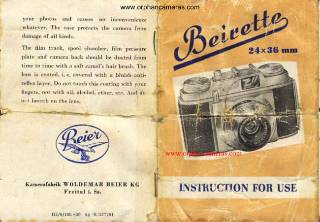Beirette manual cover