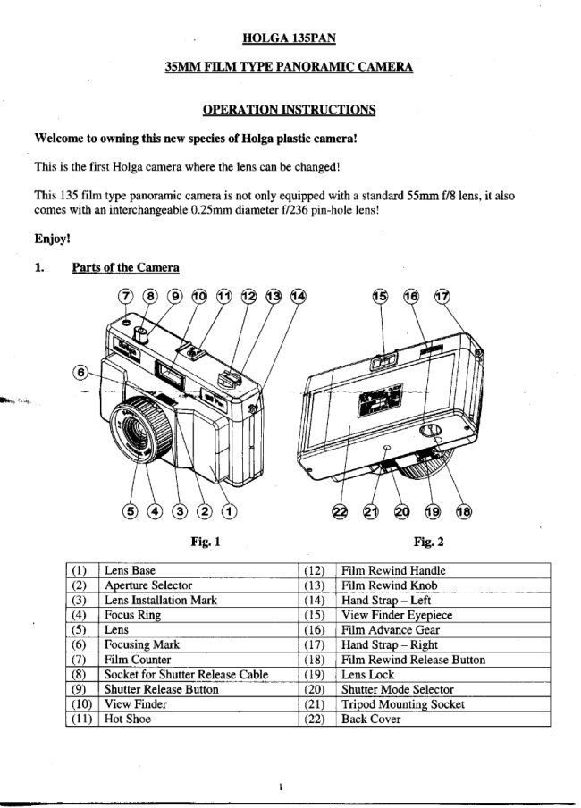 HOLGA 135 Panaromic Camera manual cover