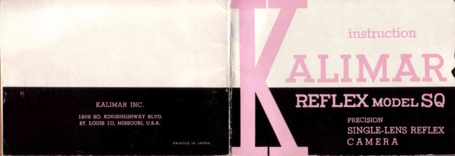 Kalimar Reflex Model SQ manual cover