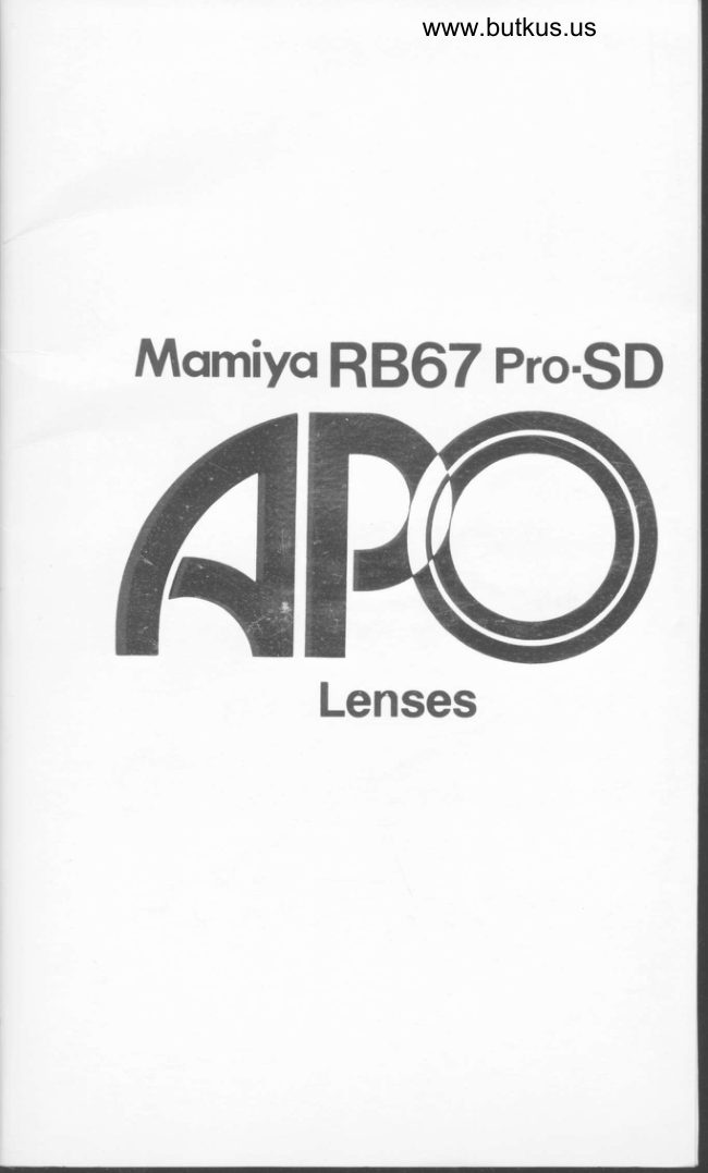 Mamiya RB67 Pro-SD Lenses manual cover