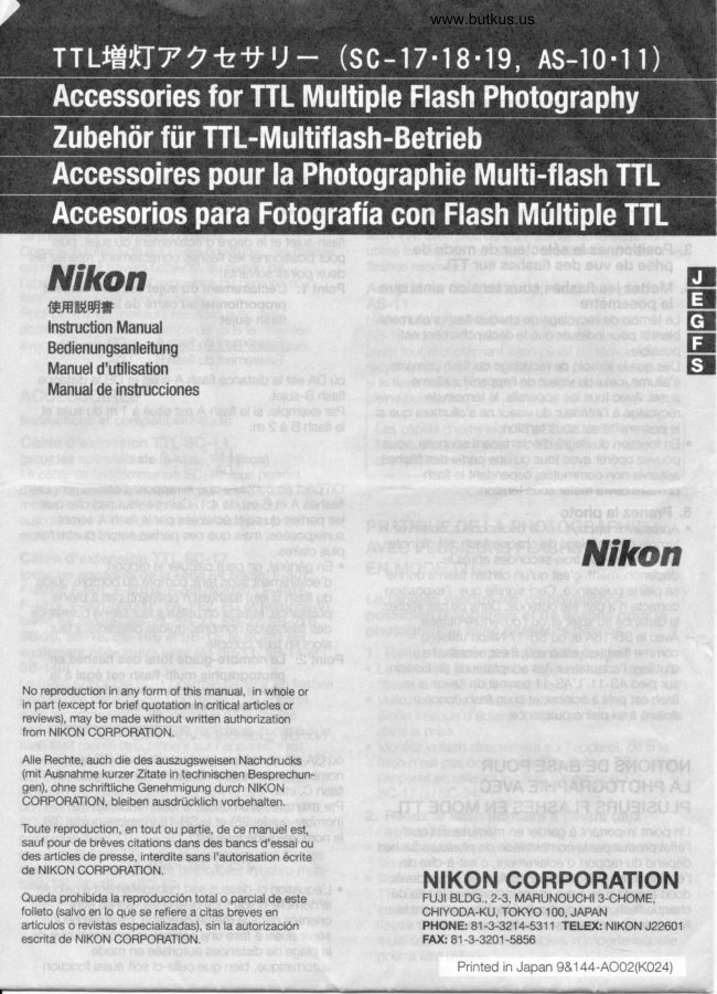 Nikon TTL multiple flash accessories manual cover