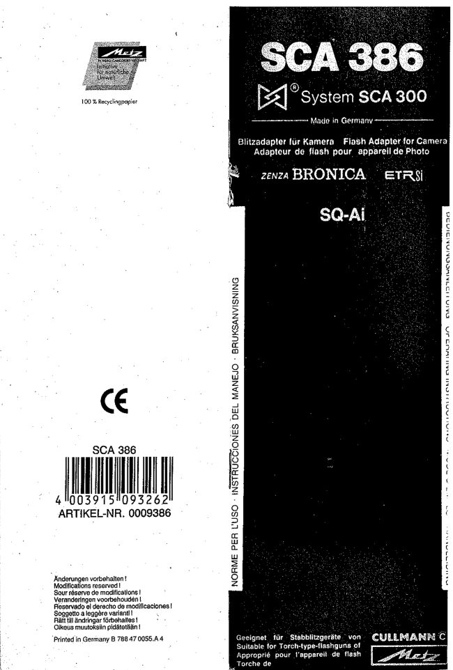 Metz SCA 368 Flash Adapter instructions manual cover