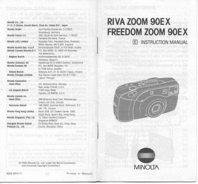 Minolta RIVA Zoom 90EX Minolta Freedom Zoom 90EX manual cover