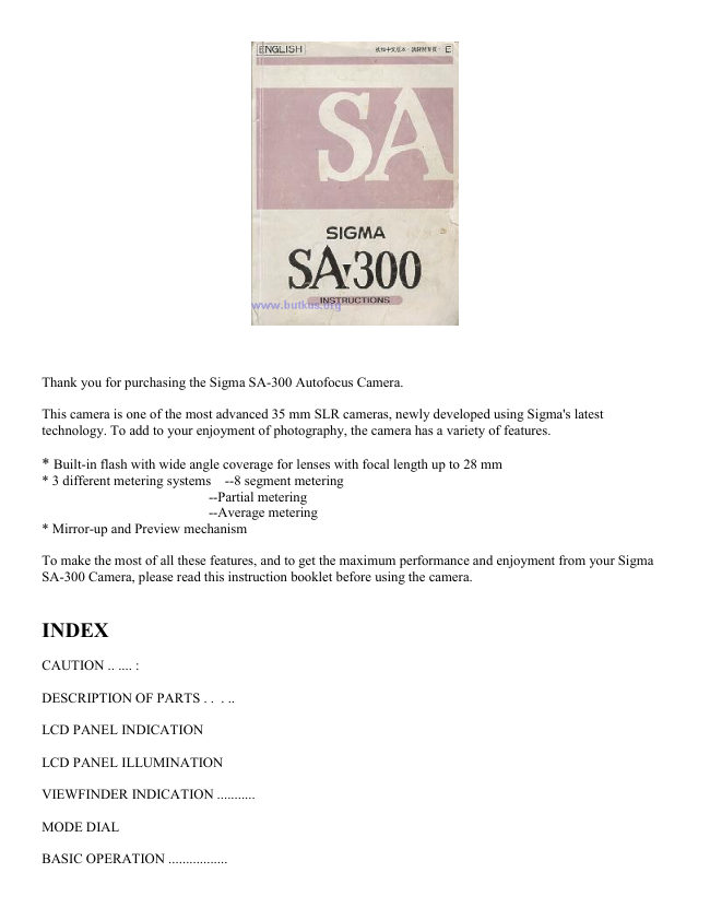 Sigma SA-300 manual cover