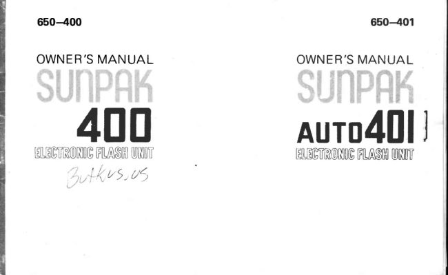 Sunpak 400 / Auto 401 manual cover