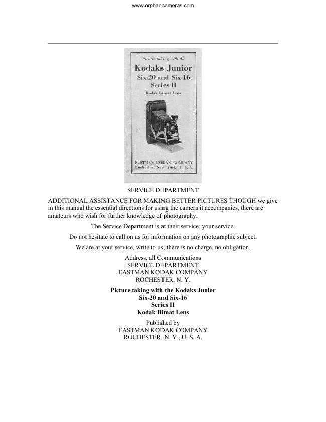 Kodak Six-20 Six-16 Series II manual cover