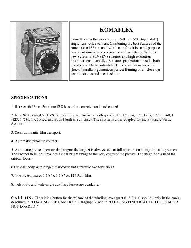Kowa Komaflex-S camera manual cover
