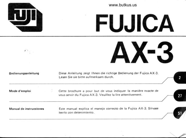 Fujica Ax 3 manual cover