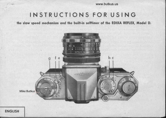 Exakta Edixa Reflex Mode D speed and self timer manual cover